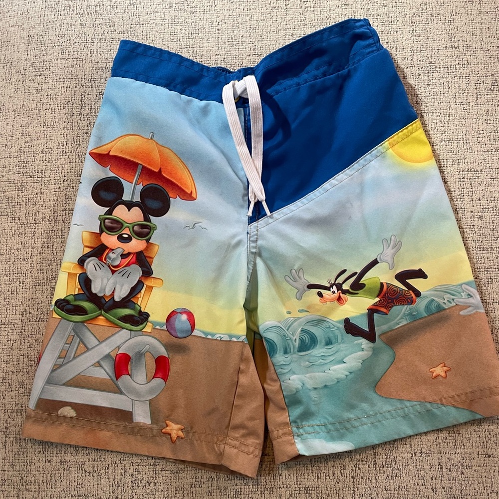Disney Blue Swim Shorts Mickey and Goofy XS boys